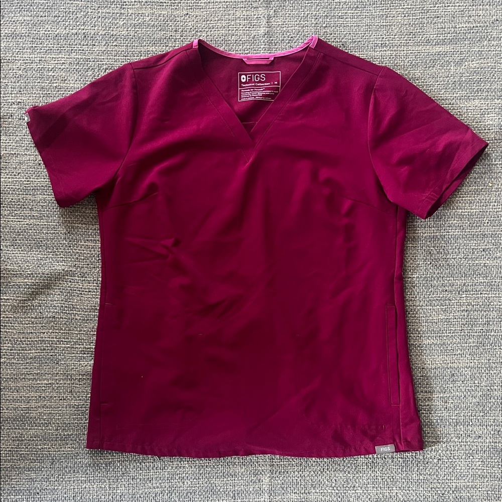 Figs Women's V-Neck Scrub Top in Berry Plum